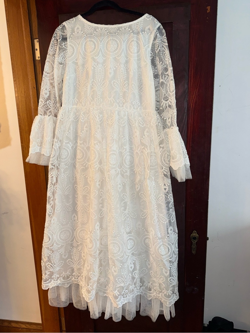 SHEIN Ivory Lace Long Sleeve Midi Dress